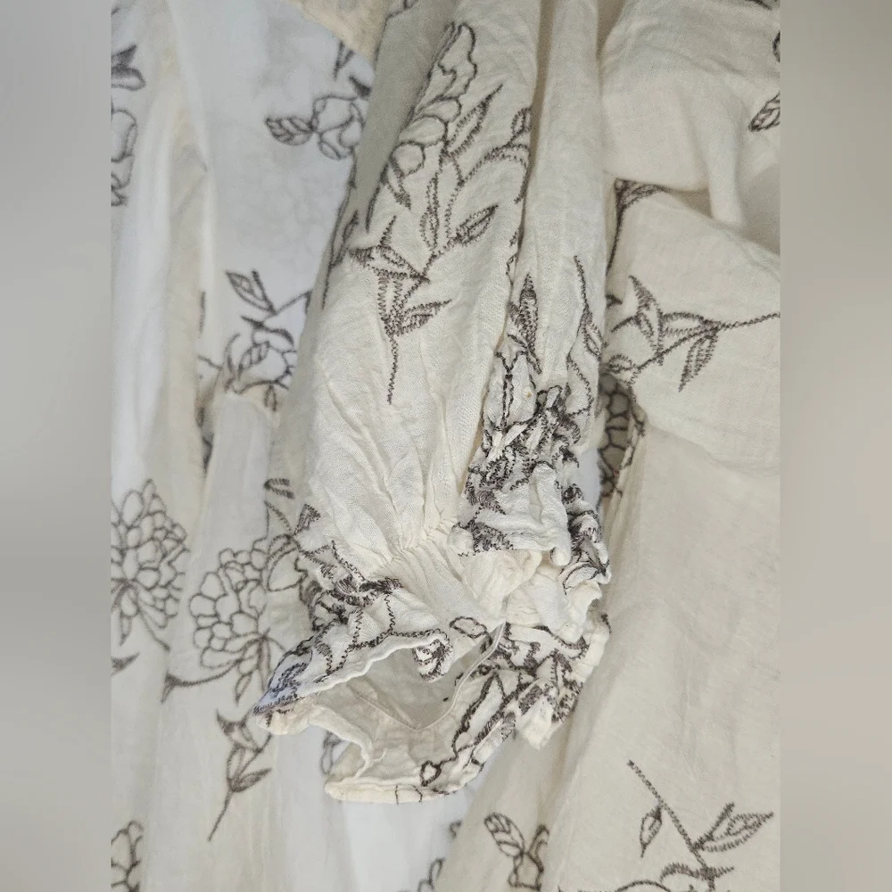 ZARA Limited Edition Floral Embroidered Blouse - Stand Collar Puff Sleeve